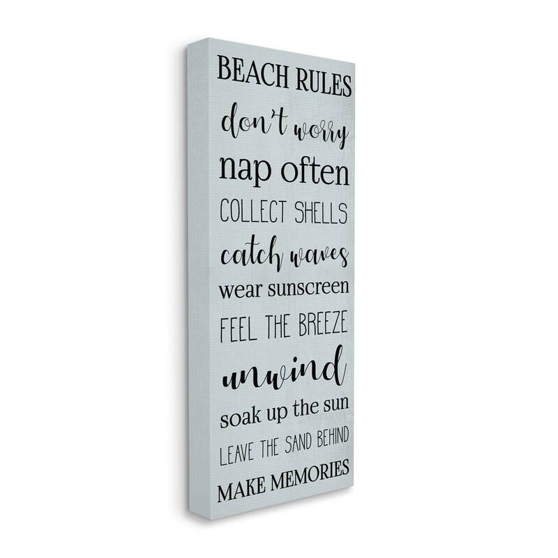 Stupell Beach Rules Sign Coastal Relaxation List Blue Canvas Wall Art - 13 x 30