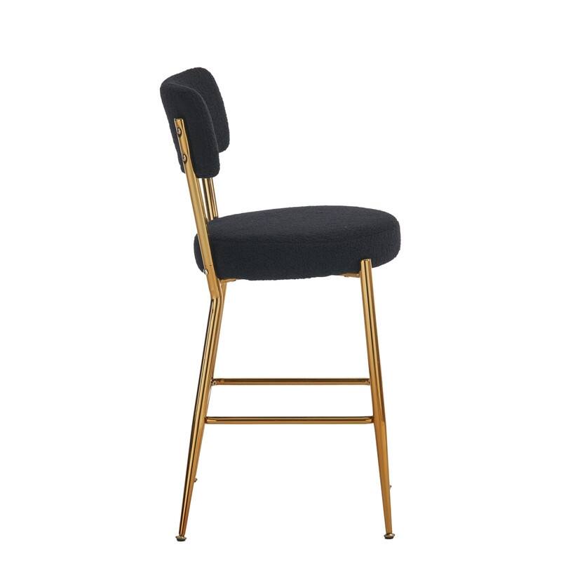 Stylish Set of 2 Upholstered Bar Stools, Gold Metal Base High Stool