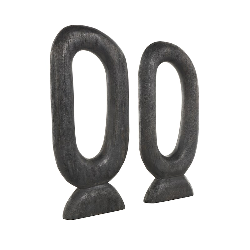Mango Wood Abstract Cutout Oval Sculpture - Set of 2 Black - Roche River Decor - 2"W x 9"L x 20"H