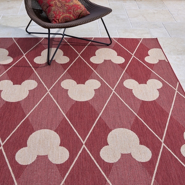 Licensed Disney Mickey Mouse Red/ Cream Modern Argyle Flatweave