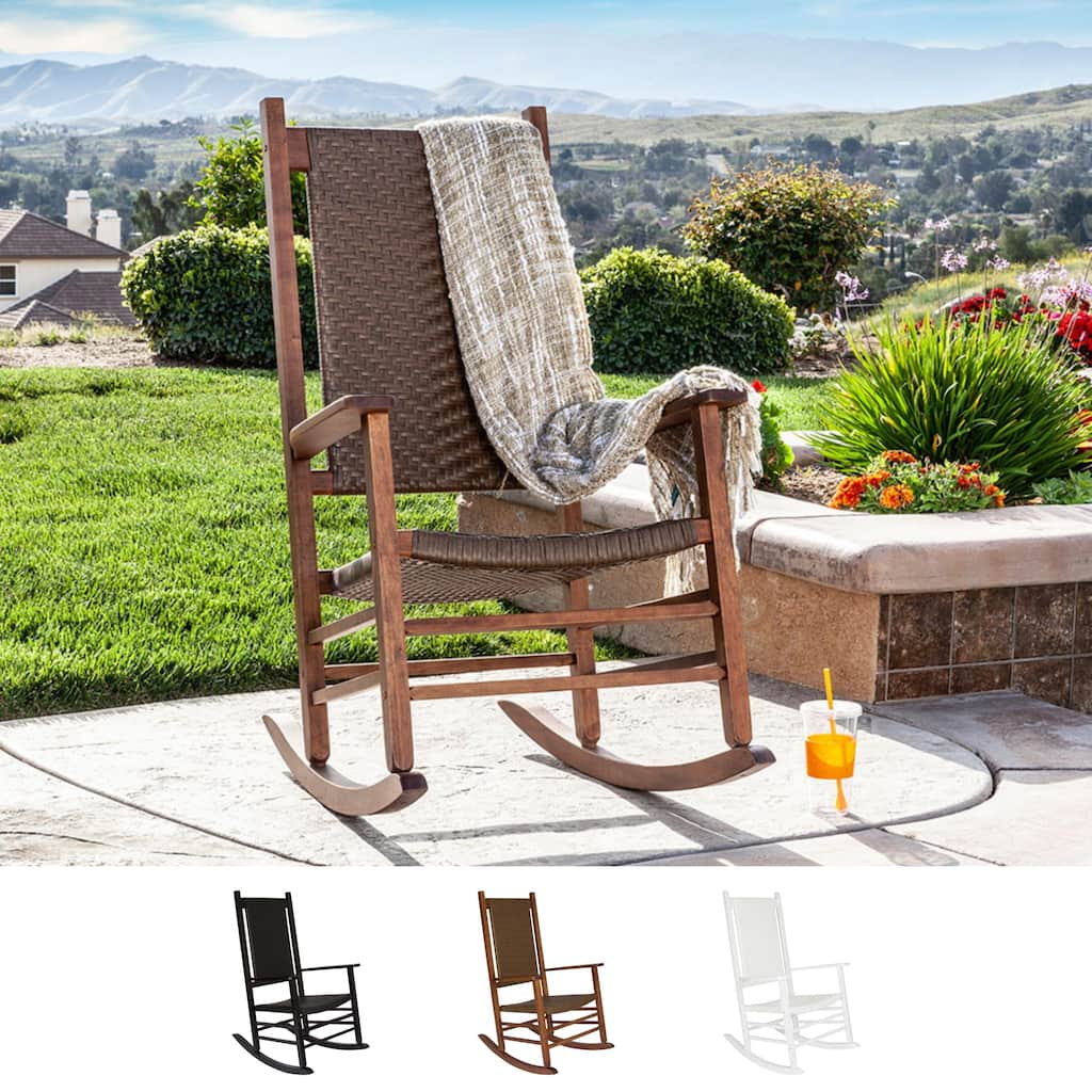Marina Rattan and Wood Outdoor Patio Rocking Chair