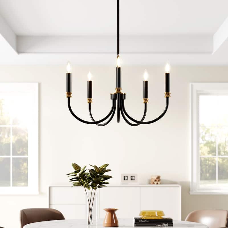 Modern Farmhouse 5-Light Black Chandelier for Dining Room - Black