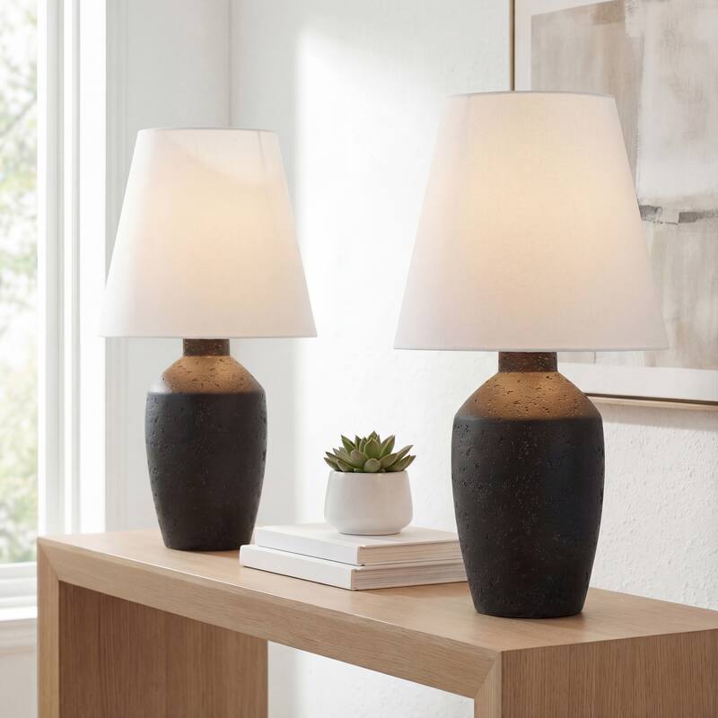 Xander 19.5" Concrete Effect Resin/Iron Ginger Jar LED Table Lamp (Set of 2), by JONATHAN Y - Matte Black
