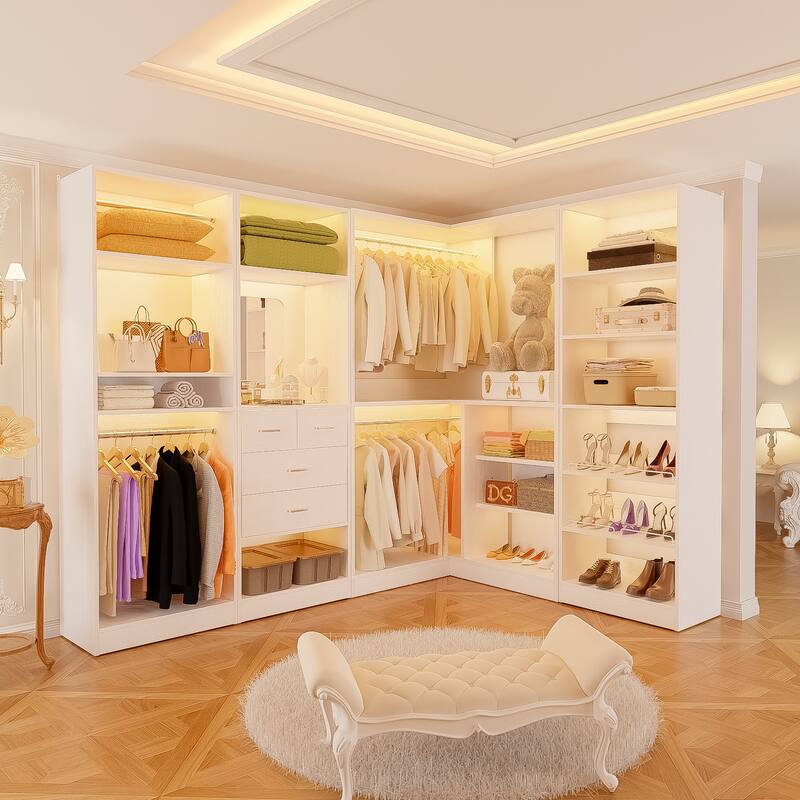 Cimly 111'' Set of 4 Freestanding Closet Organizer, Space-saving Corner Closet System with Shoe Rack
