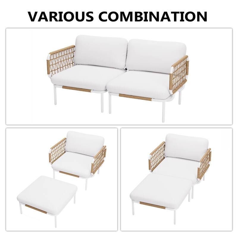 Outdoor Patio Aluminum PE Rattan Sectional Sofa Conversation Seating Set Free Combination with Cushions