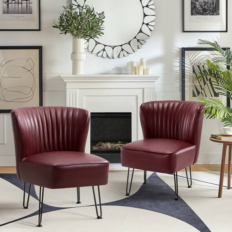 Donia Modern Faux Leather Armless Wingback Side Chair with Metal Legs Set of 2 by HULALA HOME