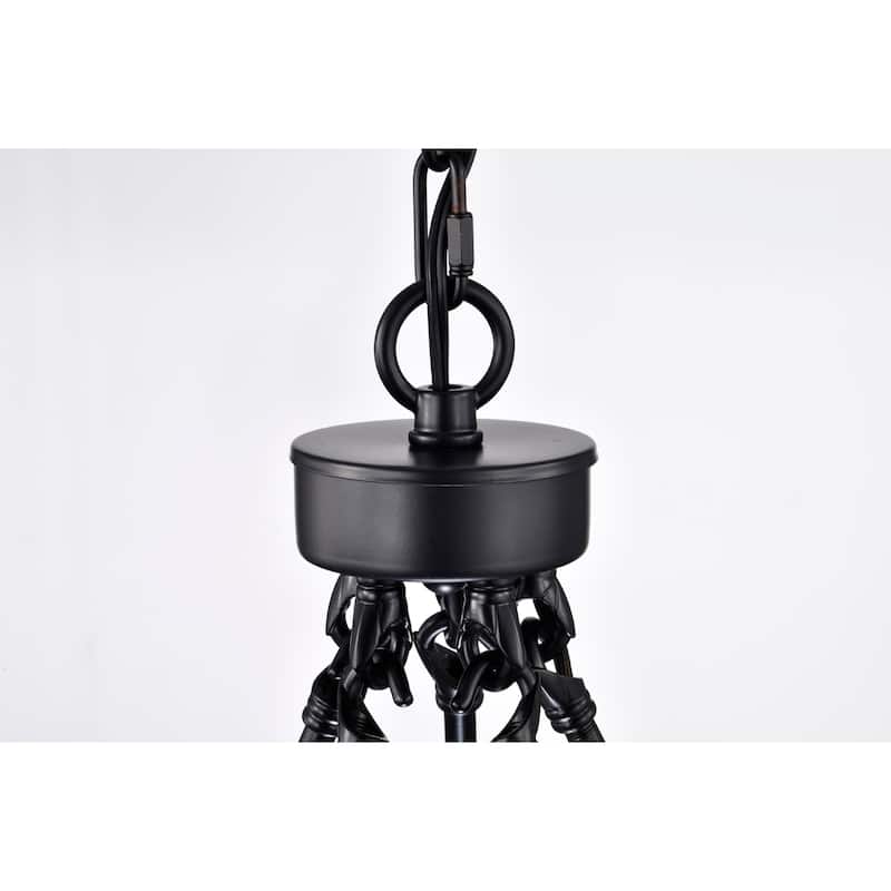 Aafje Matte Black Pentagon 5 Light Wood Grain Paint Chandelier 24 Inch.