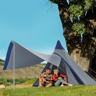 Outsunny Teepee Tent, Easy Set-Up Camping Tent with Porch Area, Floor and Carry Bag
