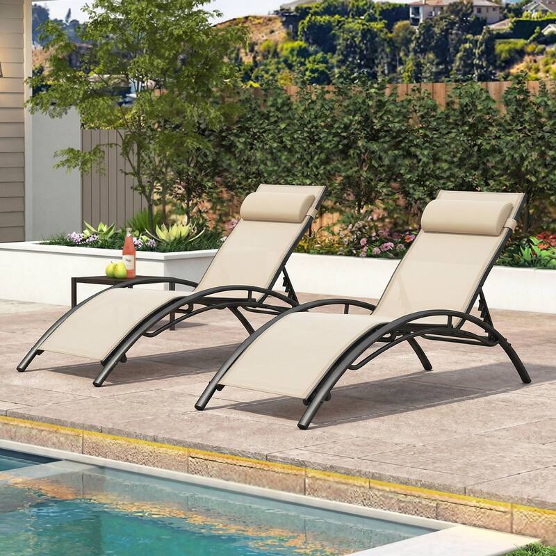 Gymax Patio Chaise Lounges Set of 2 w/5-Position Backrest & Breathable