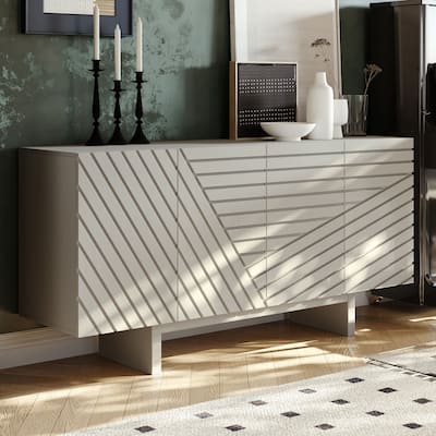 Clihome Mid-century Wood 4-Door Buffet Sideboard Cabinet
