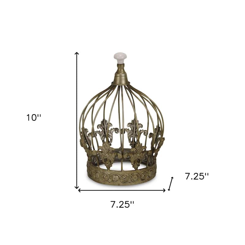 HomeRoots 10" Bronze Metal Hand Painted Decorative Crown Tabletop Sculpture - 7.25' X '10' X '7.25