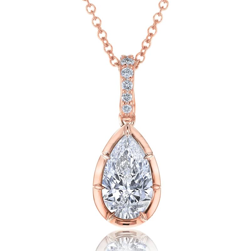 Kobelli 5.2 Carat Fancy Yellow or White Lab Grown Diamond 14k Gold Pear Solitaire Renata Pendant (Certified, VS) - White Diamond - Rose