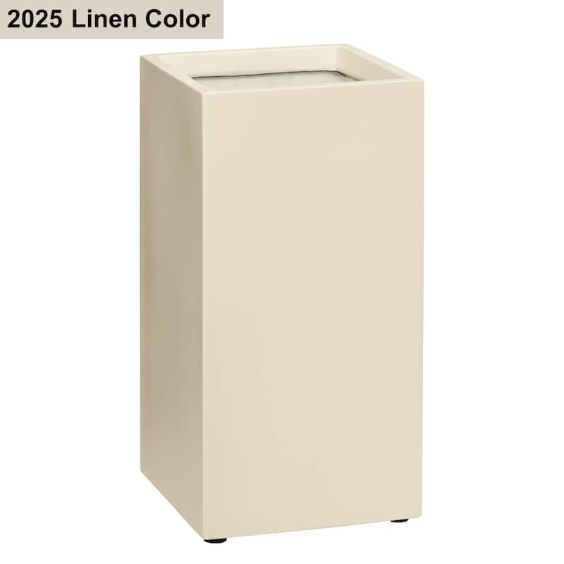 Fremont 10"W x 10"D x 19.7"H Fiberstone Square Tall Planter - 10" x 19.7" - Linen