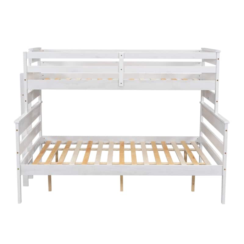 Solid Wood Bunk Bed Wood Slat Support Bed Frame Full Length Guardrail Up Bed with Ladder Separable Platform Bed