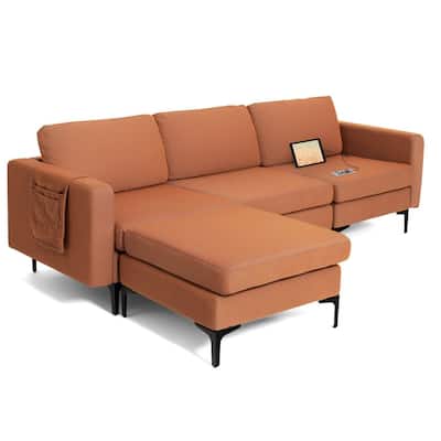 Modular L-shaped Sectional Sofa with Reversible Chaise and 2 USB Ports - 94.5" x 63" x 32.5"(L x W x H)