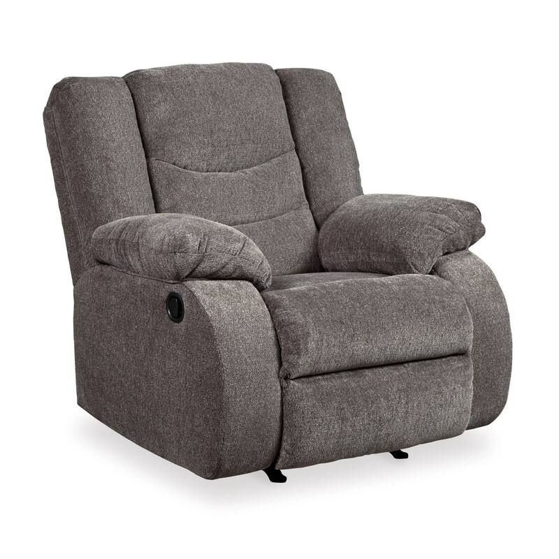 Tee 40 Inch Manual Recliner Chair, Rocker, Gray Chenille Upholstery