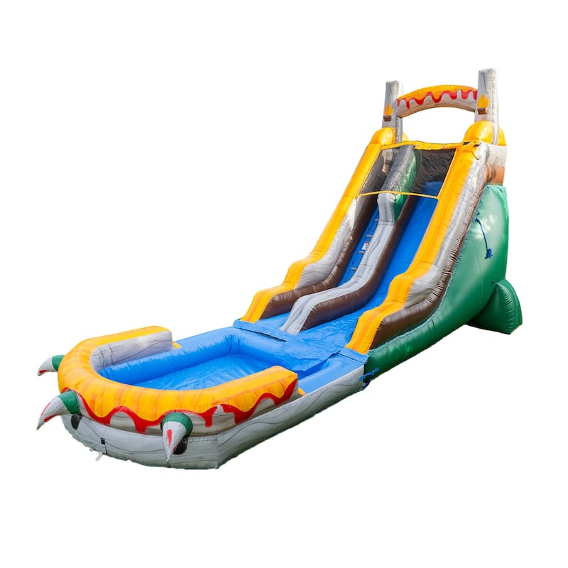 Herokiddo18FT Commercial Grade T-Rex Inflatable Water Slide with Air Blower & Detachable Pool, Tall Seating Height, Outdoor Play