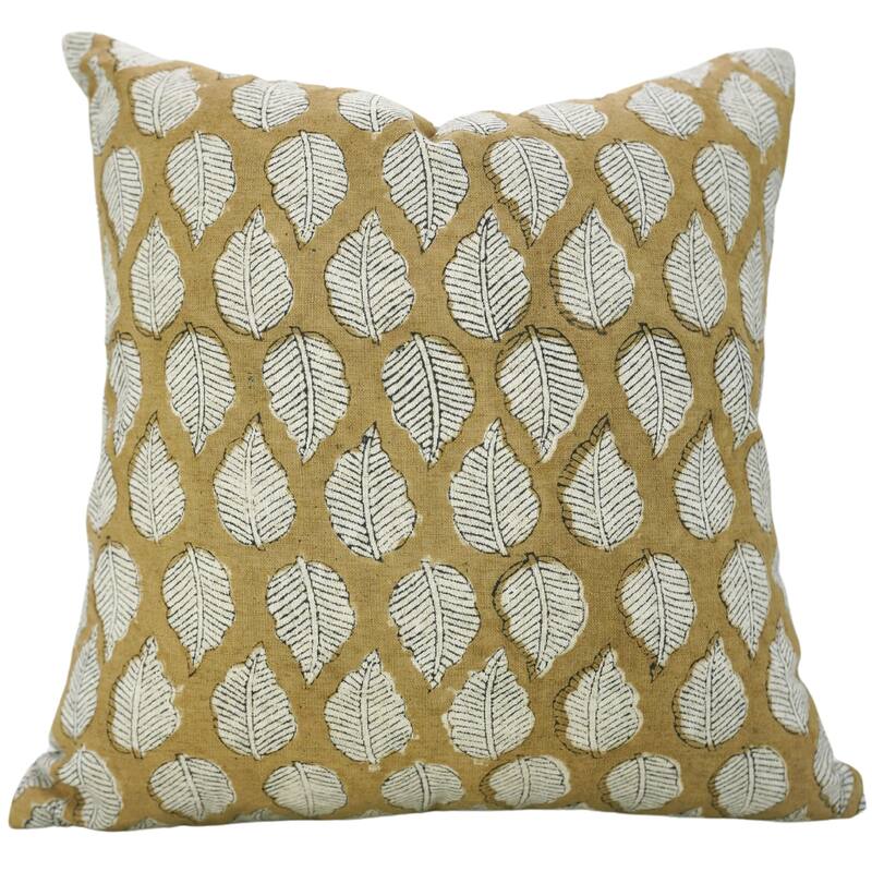 Fabdivine Soft Pillow Cover Shape Floral Block Print for Hotel Couch Spring Guest Room Blue Farmhouse, Mohini - Panchi- Brown - 24" x 24"