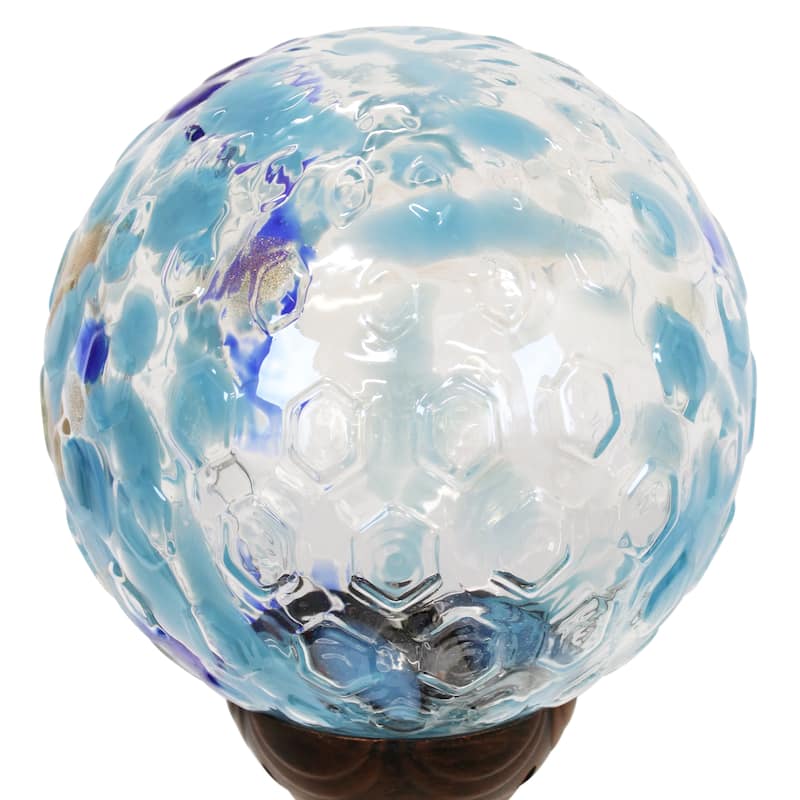 Exhart Solar Pearlized Honeycomb Glass Ball Garden Stake with Metal Finial, 4 by 31 Inches