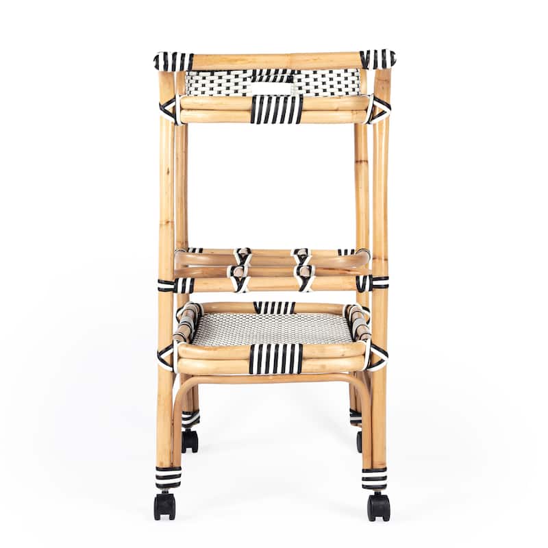 Butler Selena Blue & White Rattan Bar Cart
