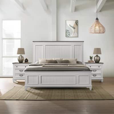 Roundhill Furniture Clelane 3-Piece Wood Bedroom Set, Shiplap Panel Bed and 2 Nightstands