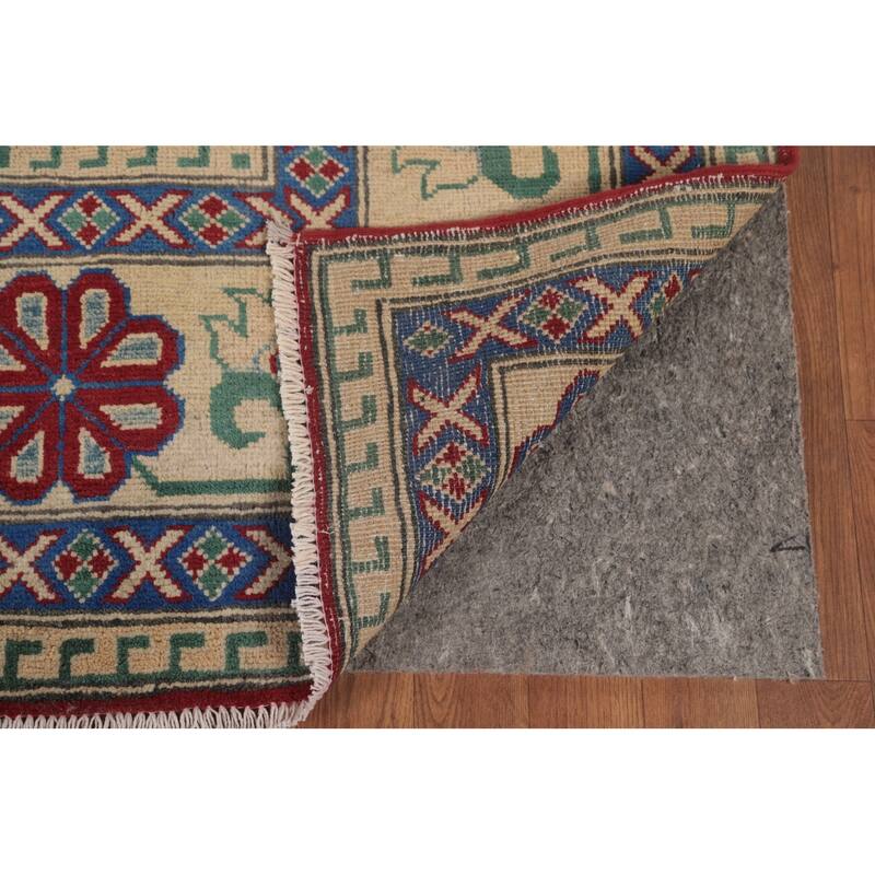 Red Geometric Kazak Area Rug Hand-Knotted Wool Carpet - 8'1" x 9'7"
