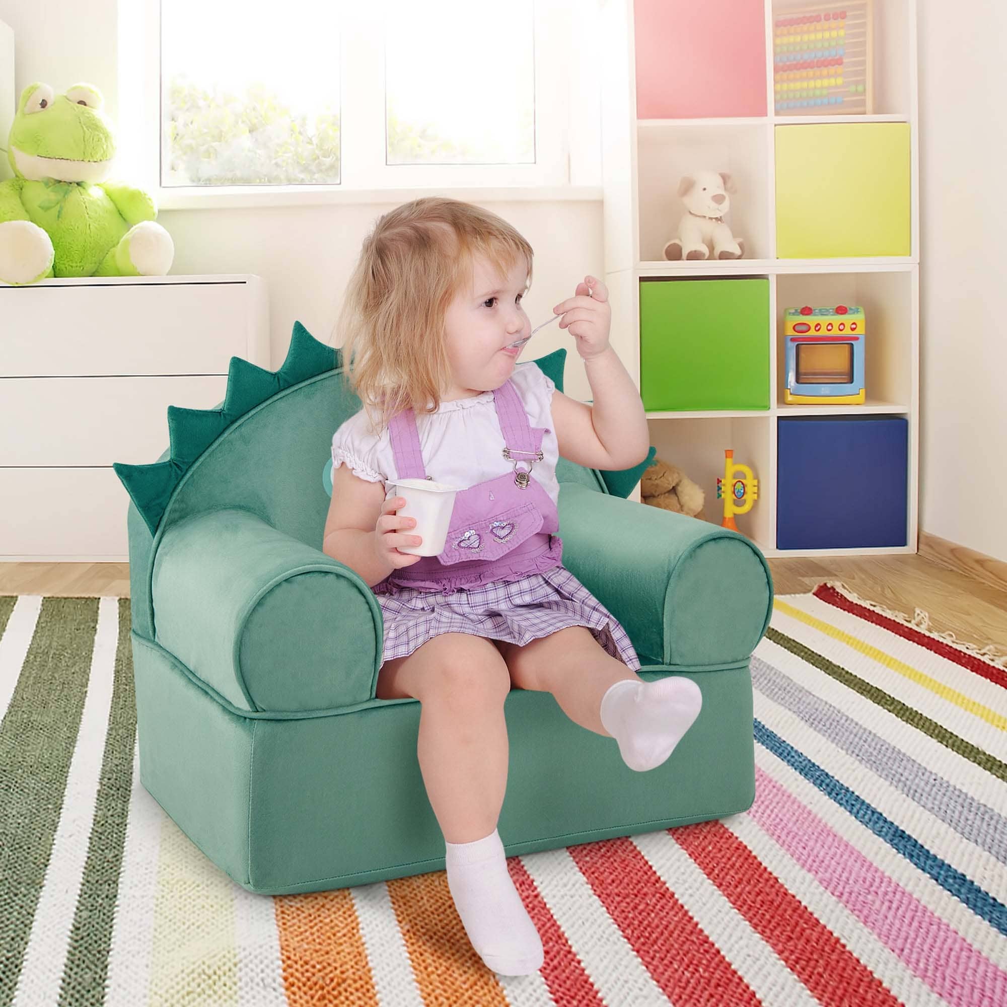 Dinosaur Childrens Grey Armchair Kids Sofa Foam Filled Armchair