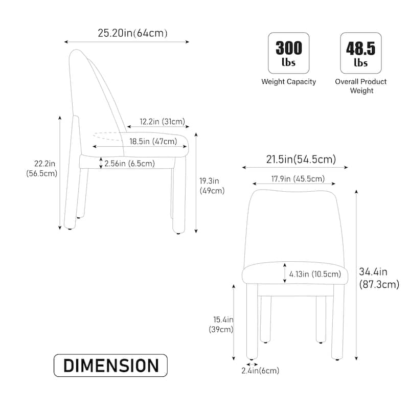 21.46" Wide Modern Minimalist Dining Chair Set Of 4, Chenille Upholstered, Rubberwood Legs, High Curved Backrest