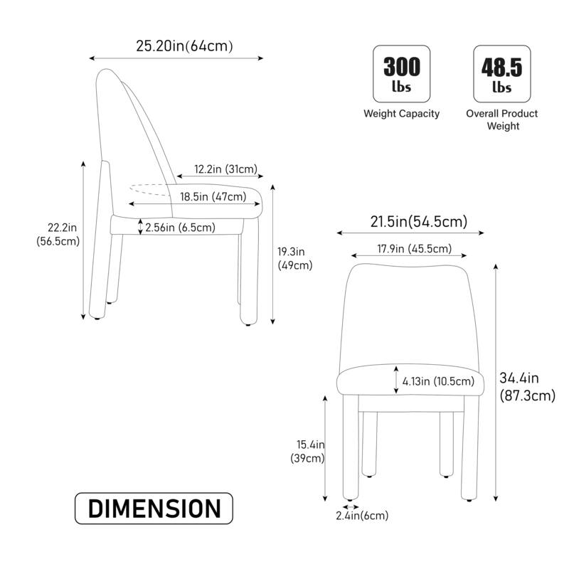 Upholstered Dining Chairs Set, Modern Dining Room Chairs Chenille Side Chairs with Curved Backrest, Armless Living Room Chair