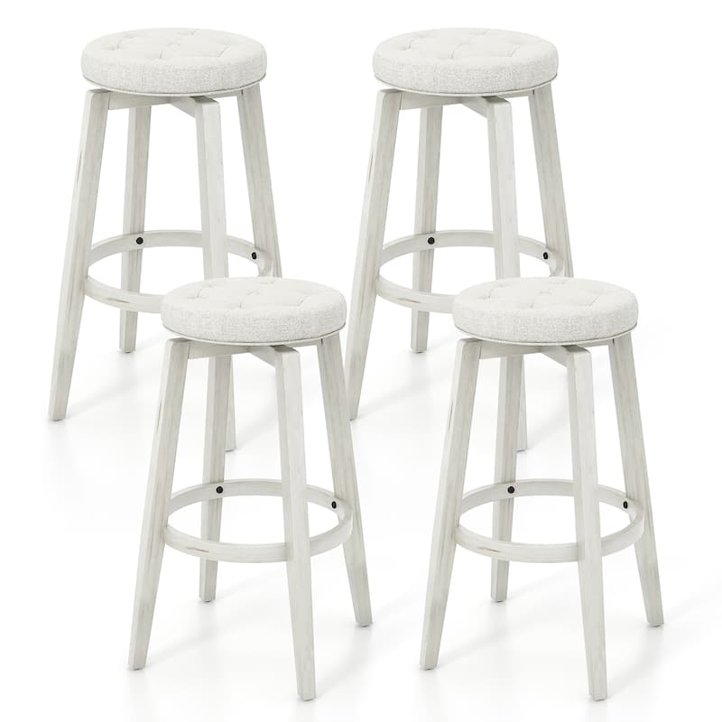 Gymax Set of 4 Swivel Bar Stools 30'' Bar Height Upholstered Seats - Bar Height - White - Set of 4