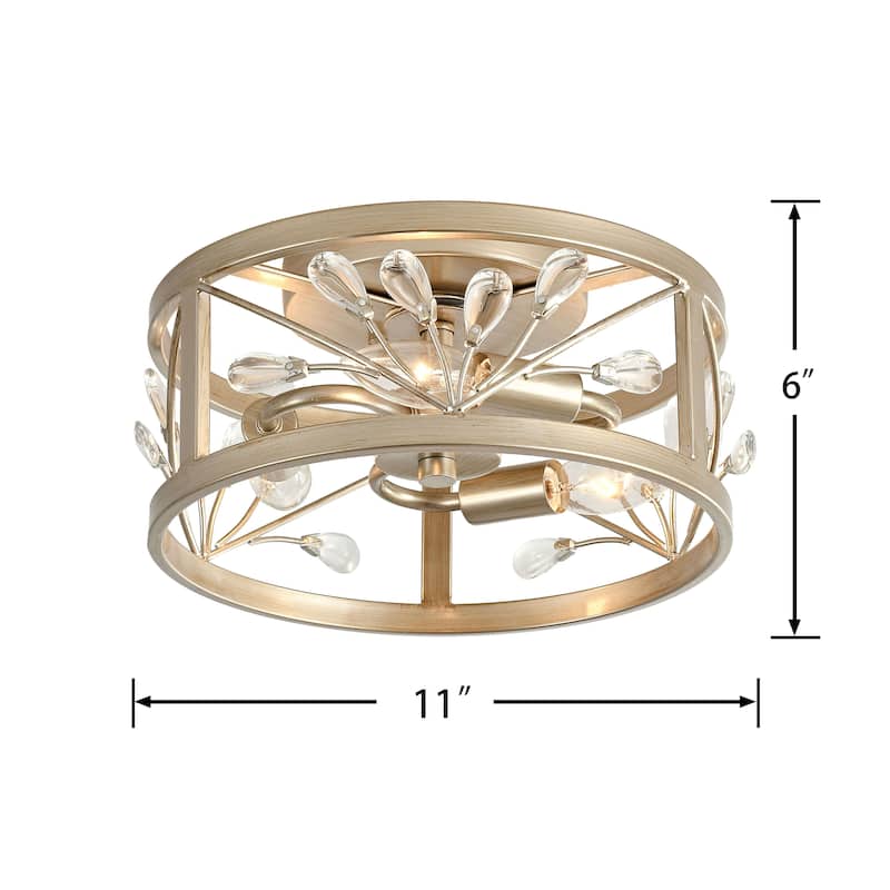 Adela 3-Light Brushed Champagne Silver Metal Cage Drum Flush Mount - 11 inches in diameter x 6 inches H