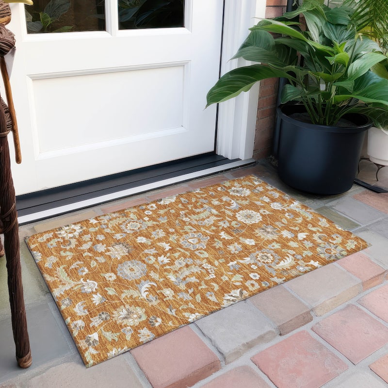 Machine Washable Indoor/ Outdoor Traditional Chantille Rug - Paprika - 1'8" x 2'6"