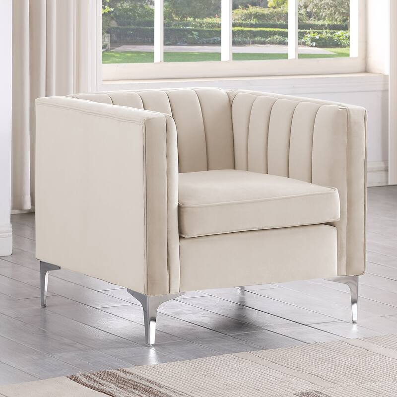 Morden Fort Modern 2 Pieces of Chair and Sofa Couch Set with Dutch Velvet Grey, Iron Legs