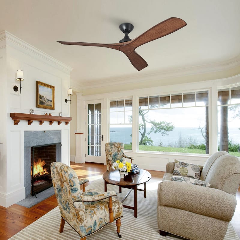 Parrot Uncle 52" Matte Black/ White 3 Blades Indoor Propeller Ceiling Fan with Remote, No Lights