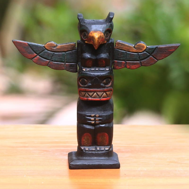 Novica Handmade Garuda Totem Wood Statuette - 7.75" H x 8.75" W x 2.8" D