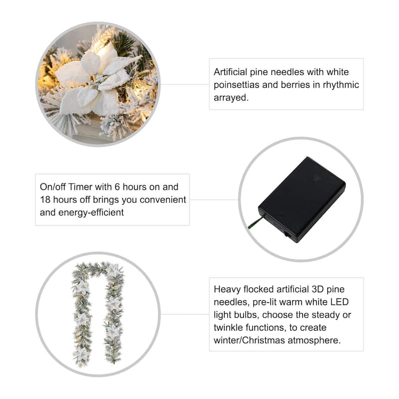 Glitzhome Pre-Lit Snow Flocked Christmas Wreath or Garland With LED and Timer