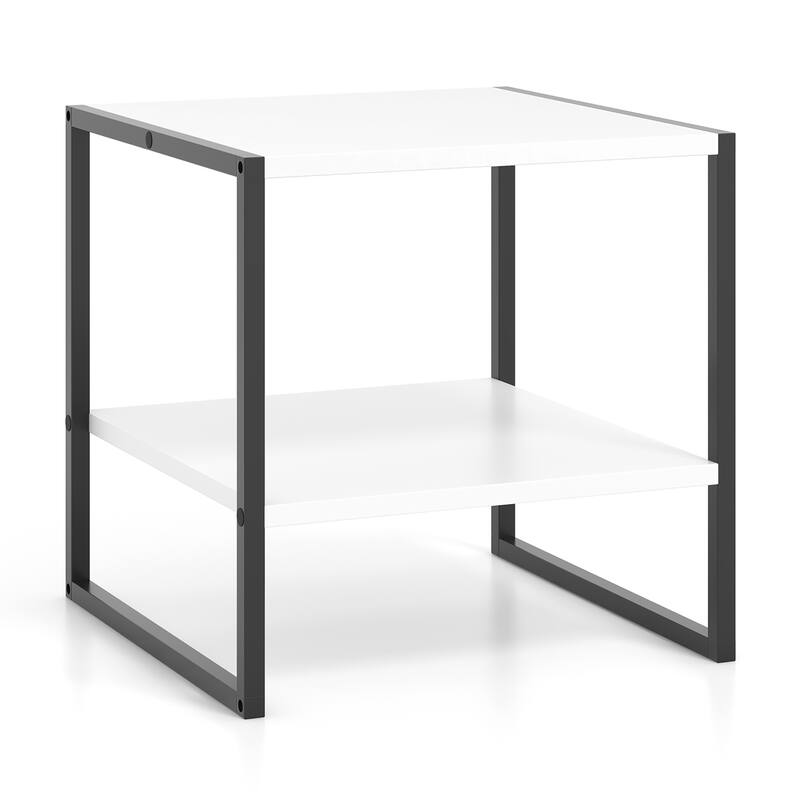 Gymax 20'' 2-Tier End Table w/ Storage Shelf Reversible Design for