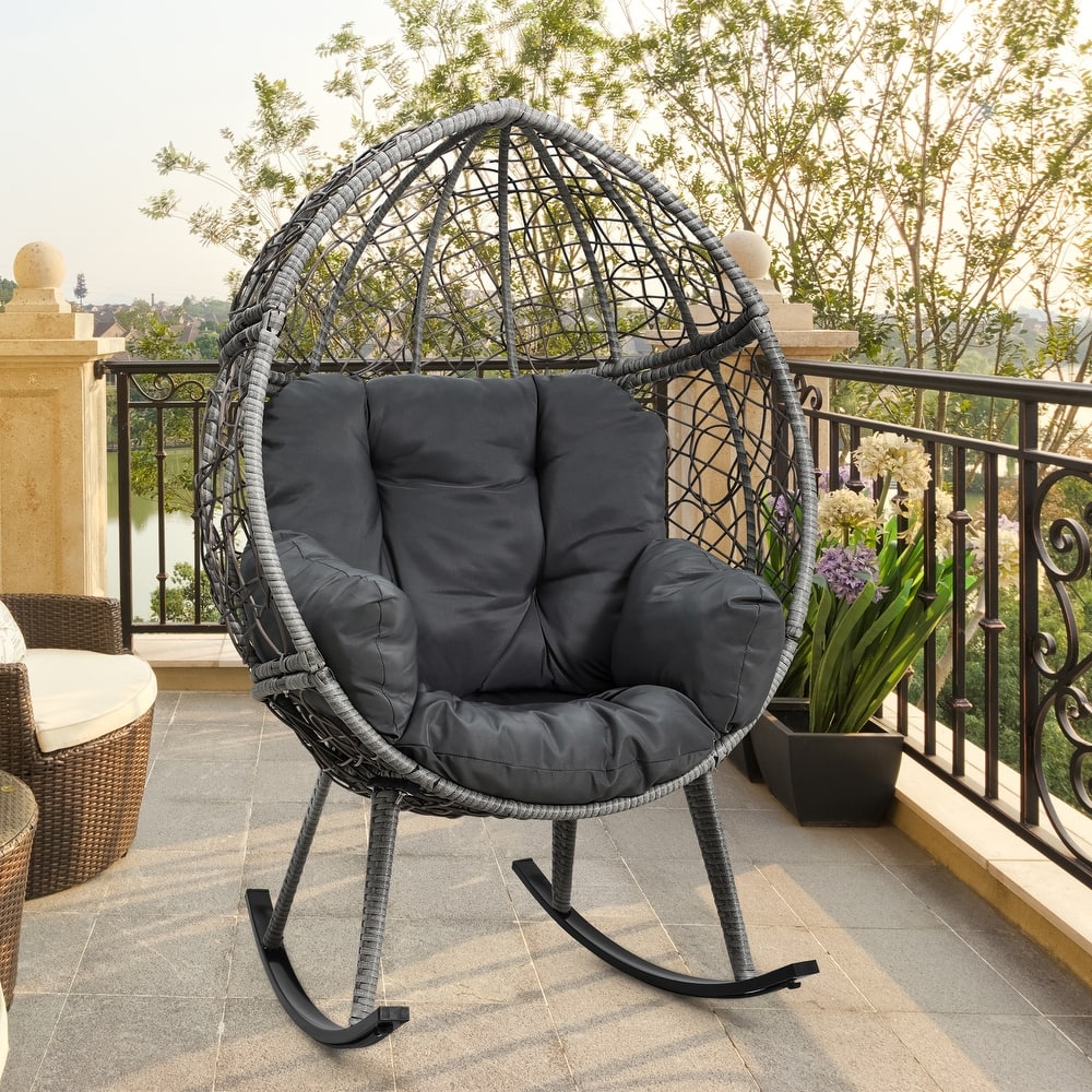 Moasis Cushioned Egg Chair with Rocker, PE Wicker