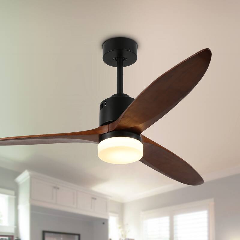CurveCurio 52'' Indoor Classical LED Sliver Ceiling fan with LED light and Remote, DC Motor, 3 Wood Blades - 52 inches