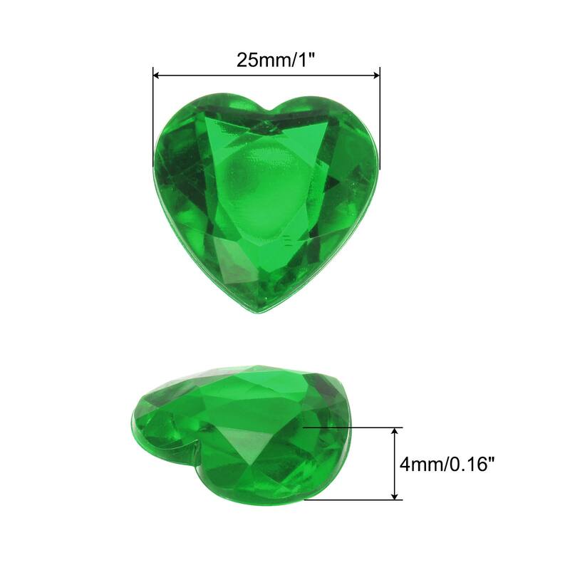 20 Pcs Acrylic Heart Rhinestone 25mm Flat Back Plastic Gems - Dark Green