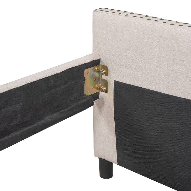 Full Size Upholstered Daybed with Two Drawers, Solid Wood Full Size Sofa Bed Frame with Button Tufted and Nailtrim on Arms