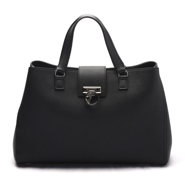 Versace Collection Women Pebbled Leather Medusa Top Handle Handbag Satchel Black - M