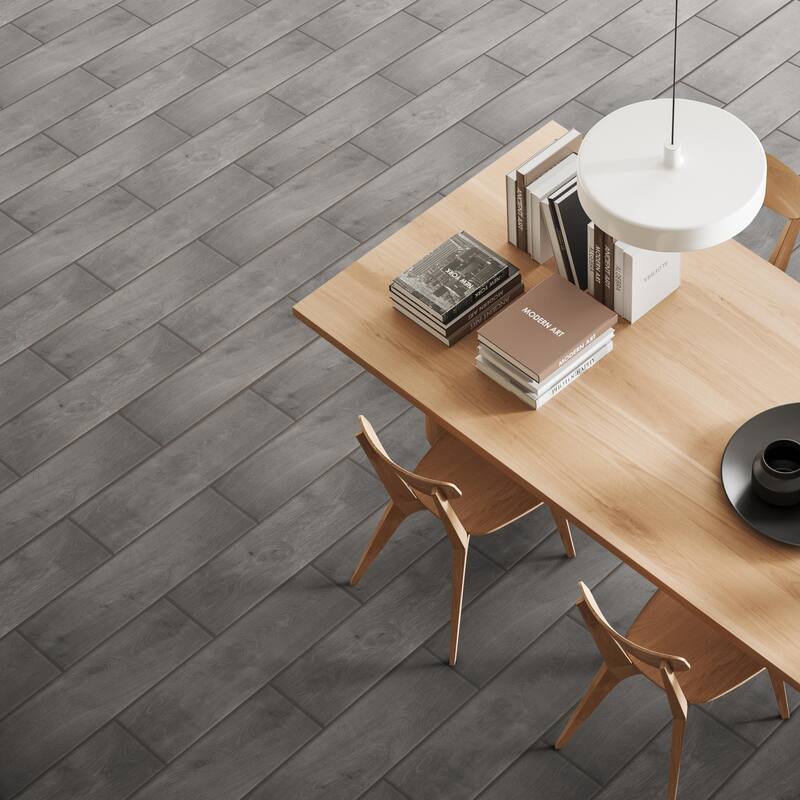 Merola Tile Ella Hill Grey 8" x 24-1/8" Ceramic Floor and Wall Tile - Case (9 Tiles) - Grey - Case (9 Tiles)