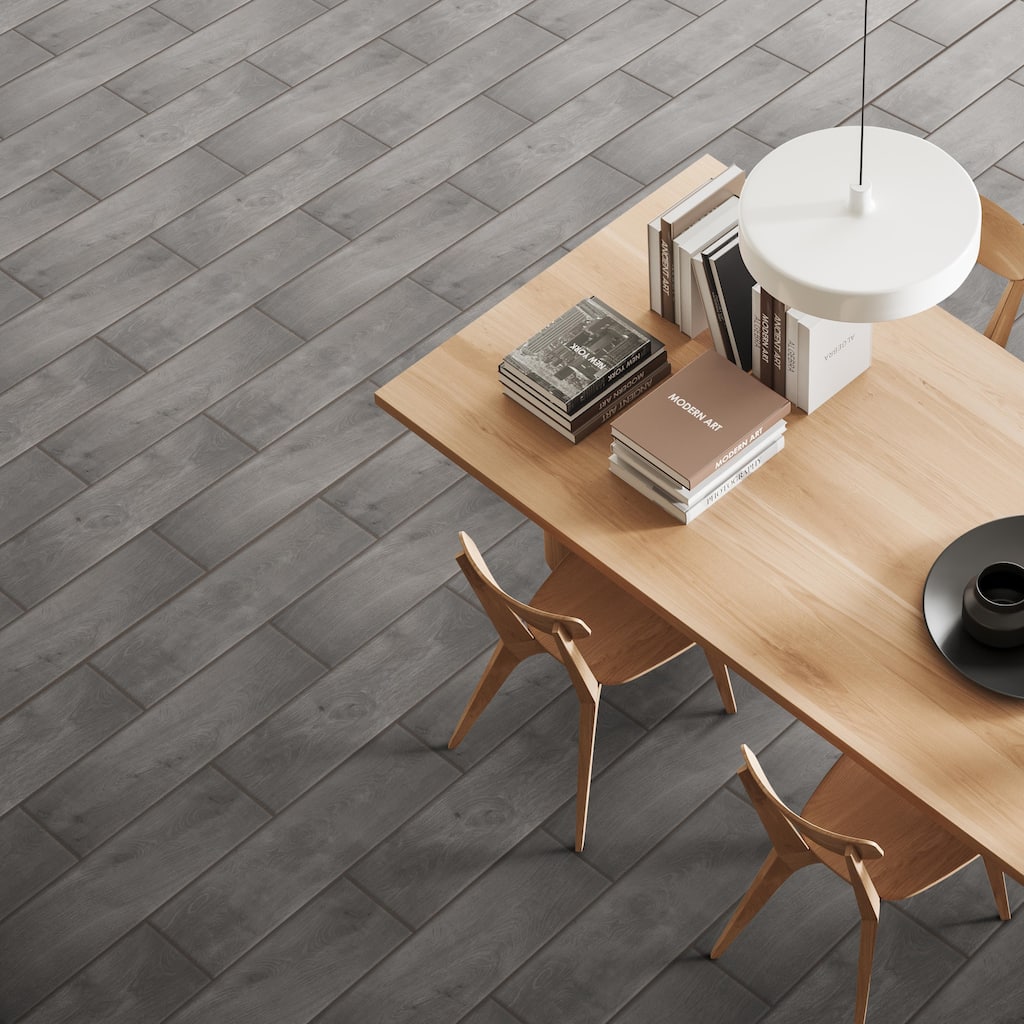 Merola Tile Ella Hill Grey 8" x 24-1/8" Ceramic Floor and Wall Tile - Case (9 Tiles)