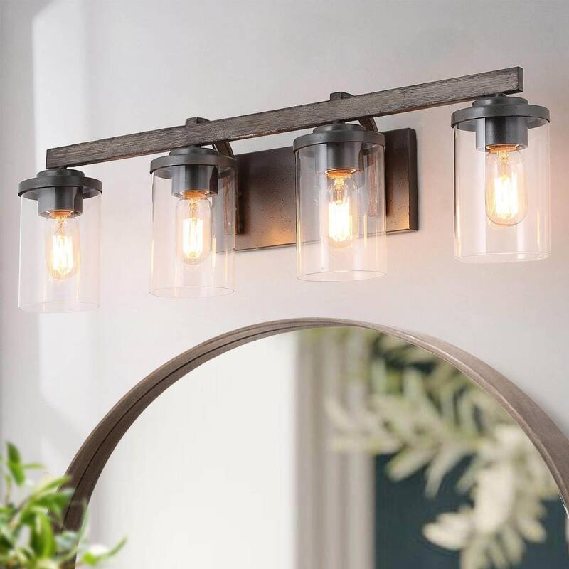 Havenside Home Modern Farmhouse 4-Light Clear Glass Vanity Light Wall Sconces - W28"*H8.7"*E6.3" - 4-lights