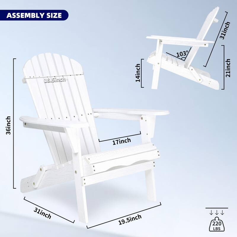 Foldable Wood Patio Adirondack Chair, Classic Outdoor Chair with Pre-Assembled Backrest, Easy Assembly
