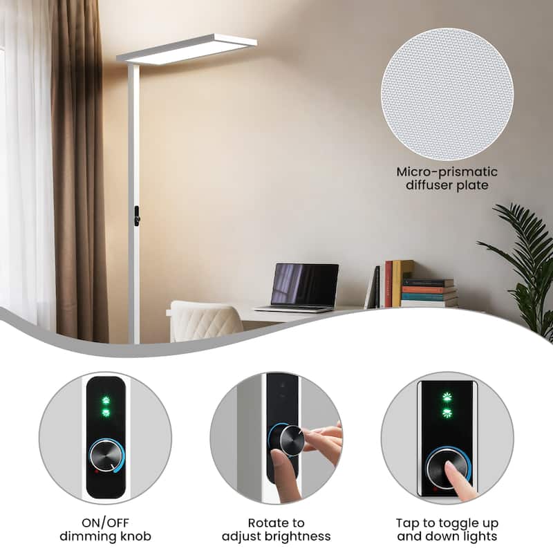 98-In Dimmable LED Reading Floor Lamps 4000K Simple Aluminum Body include LED Bulb-White