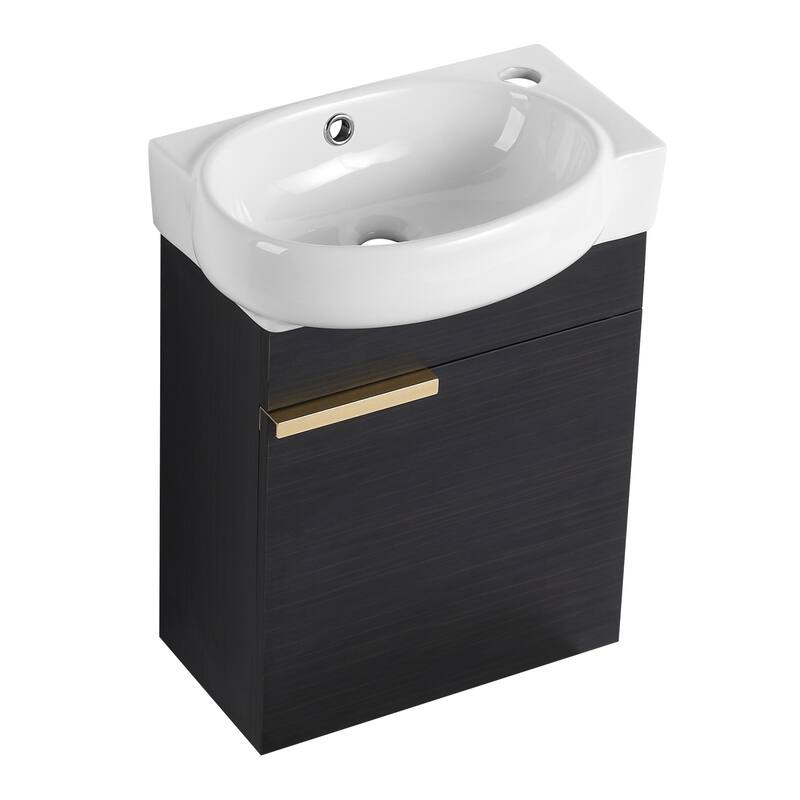 17 in.W Wall-Mounted Plywood Bathroom Vanity in Imitative Oak with Ceramic Sink