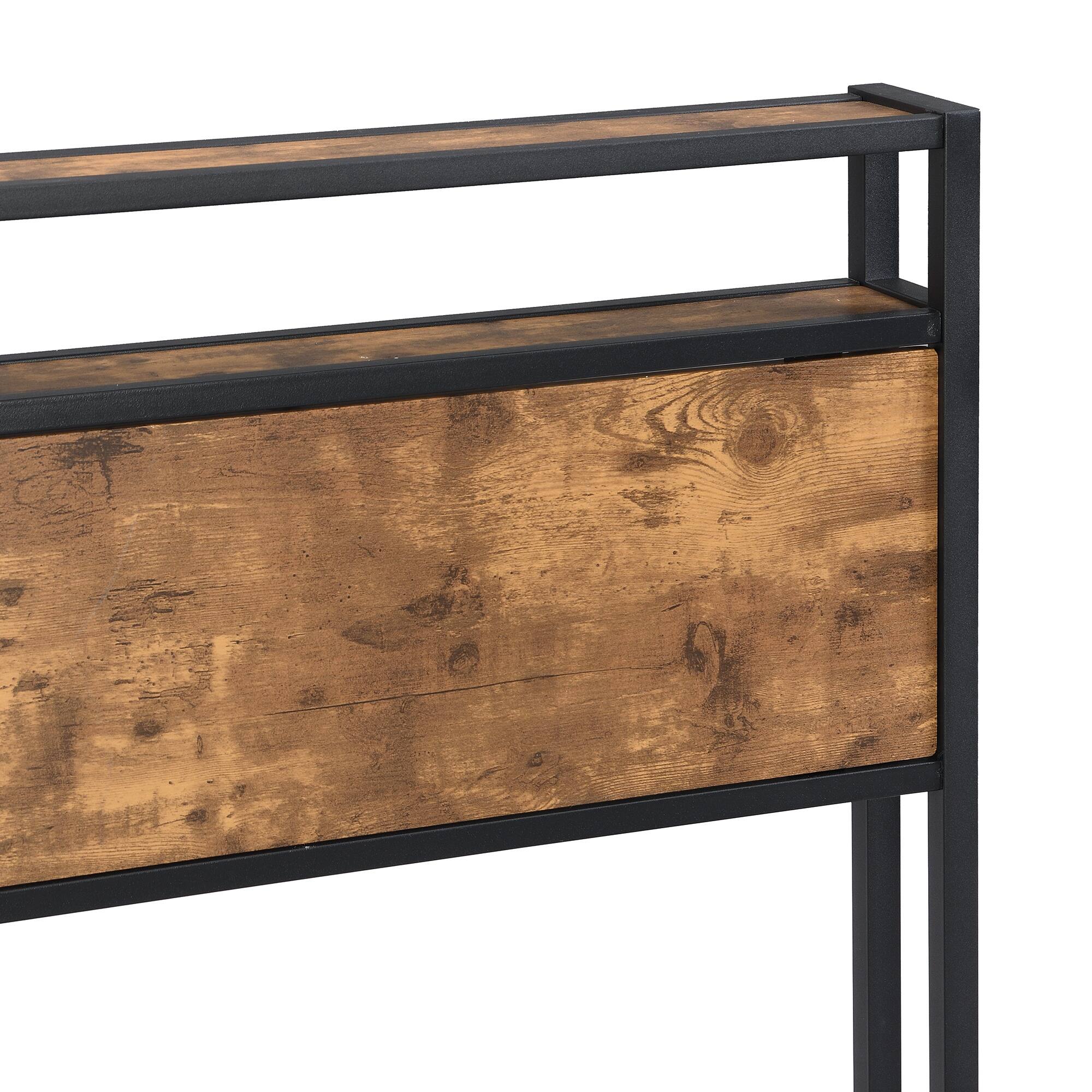 Queen/Full Size Platform Bed, Wooden Headboard with Builtin Power