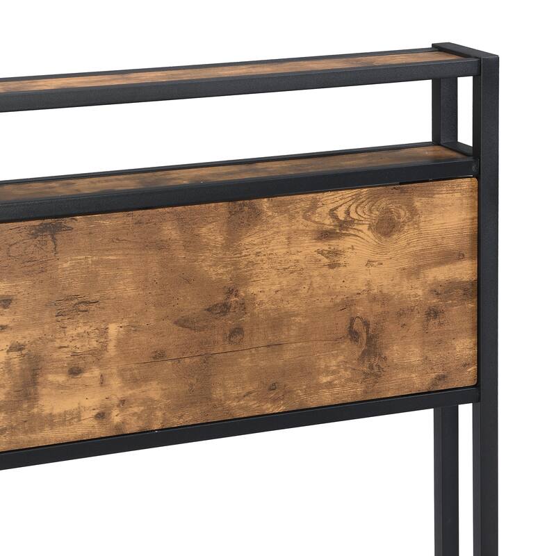 Queen/Full Size Platform Bed, Wooden Headboard with Builtin Power